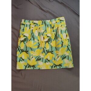Women's J.Crew Basketweave Floral Lined Skirt Green Yellow 4